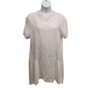 Vasna Linen Shift  Dress Womens Medium White Embroidered Sequin Lightweight